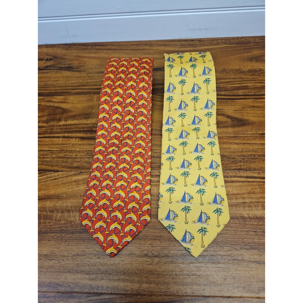 Lot Of 2 Jos. A. Bank Executive Silk Tie Extra Long Necktie Dolphins Sailboats